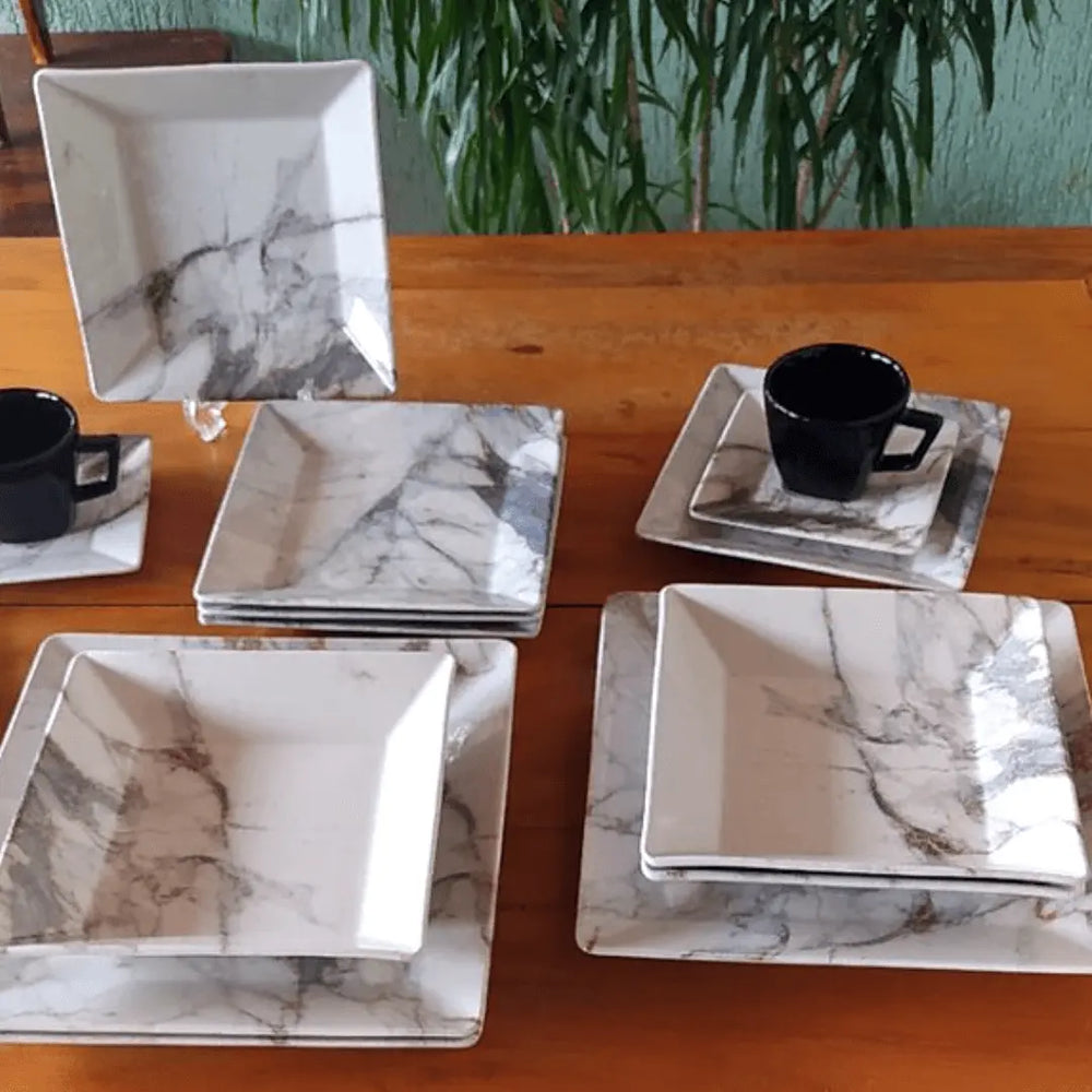 Xicara Cha Grande C/ Pires Quadrado Golden Stone Porcelana Oxford