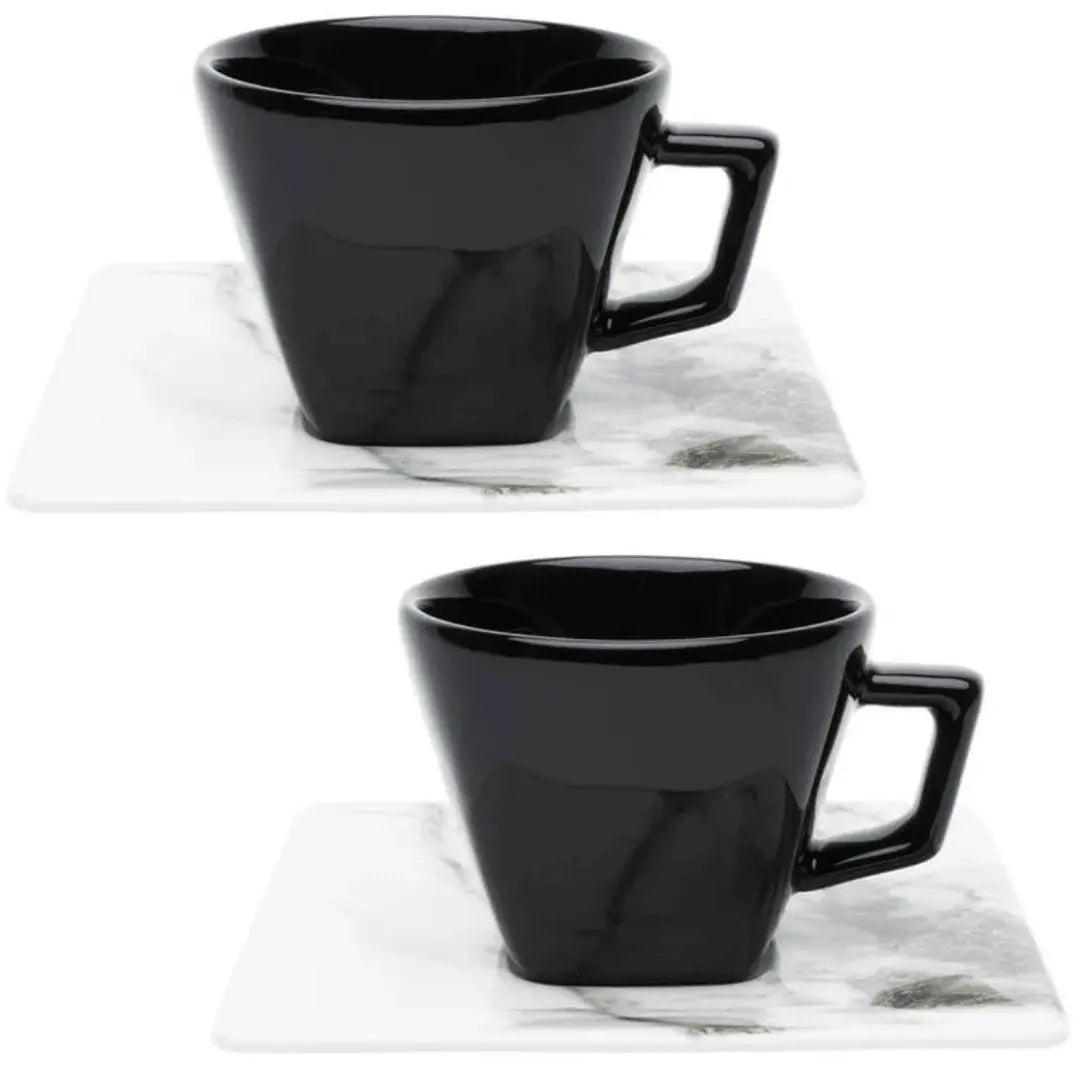 Xicara Cha Grande C/ Pires Quadrado Golden Stone Porcelana Oxford