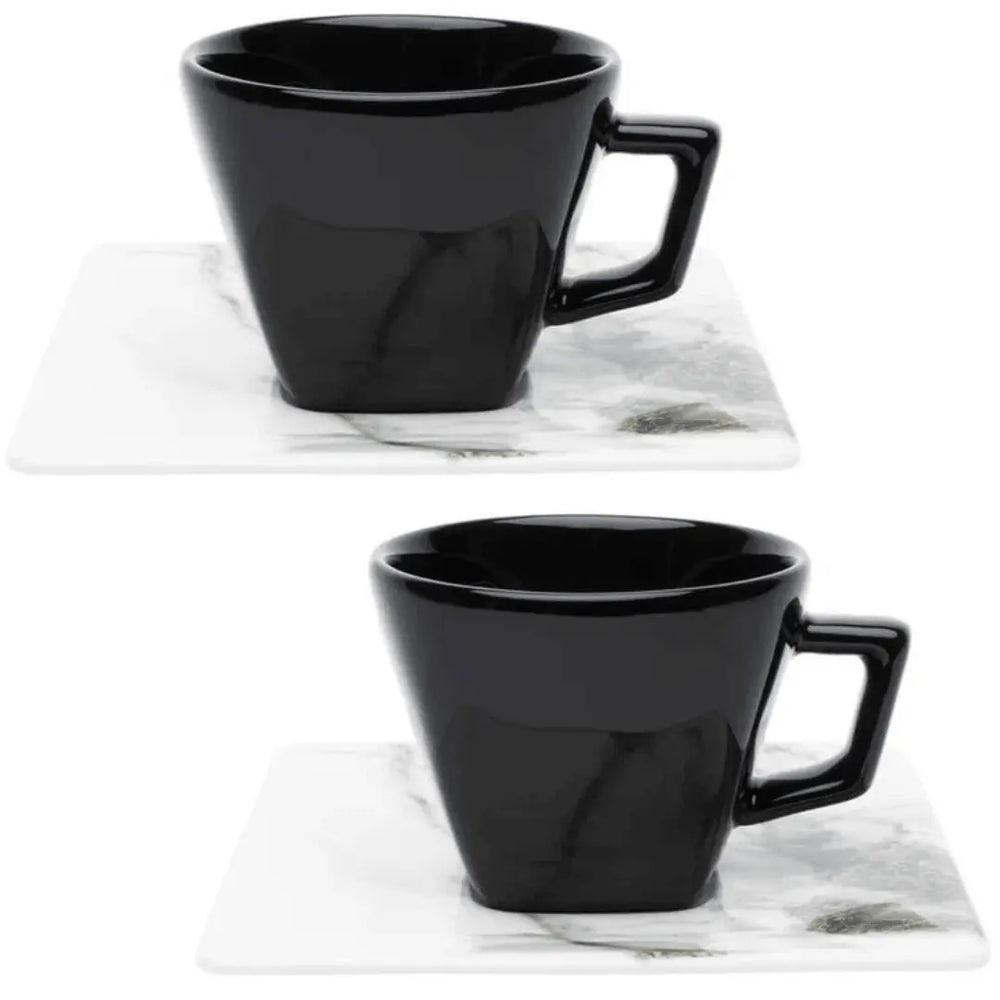 Xicara Cha Grande C/ Pires Quadrado Golden Stone Porcelana Oxford