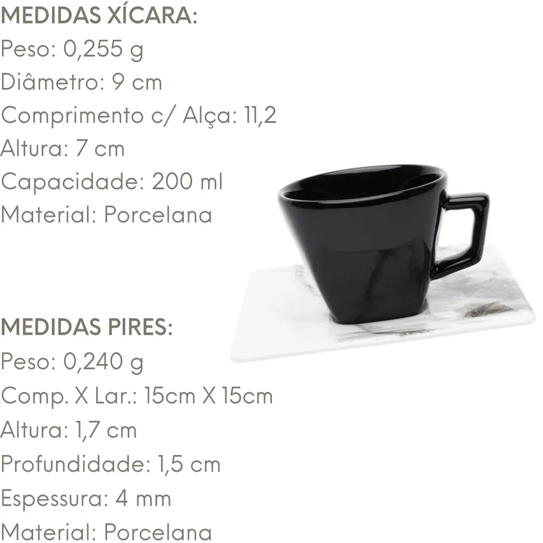Xicara Cha Grande C/ Pires Quadrado Golden Stone Porcelana Oxford