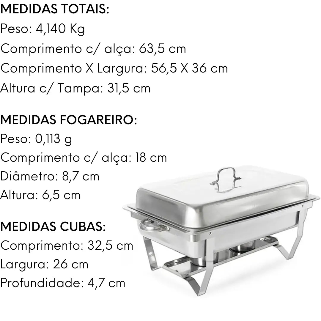 Rechaud Inox C/ 2 Cubas 2 Queimadores Tampa E Suporte GP
