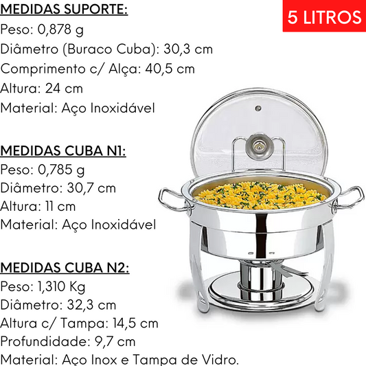 Rechaud Inox C/ Tampa E Fogareiro 5l Hotel