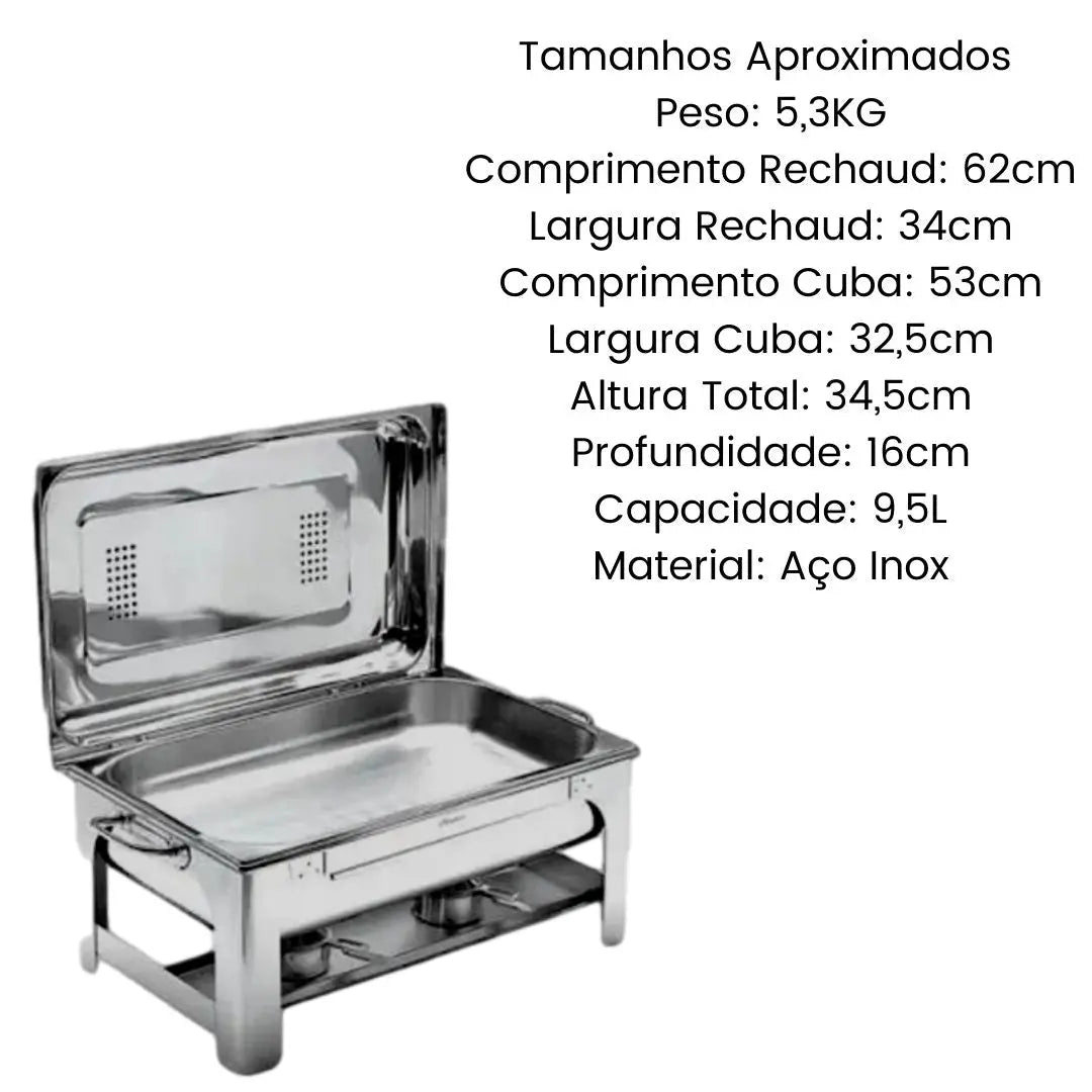 Rechaud C/ 1 Cuba 1/1 9,5l Tampa Móvel TecnoCuba