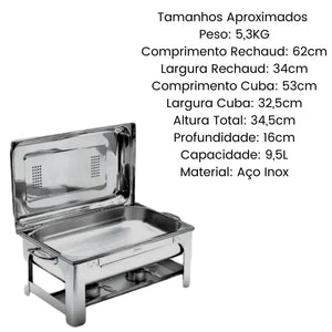 Rechaud C/ 1 Cuba 1/1 9,5l Tampa Móvel TecnoCuba