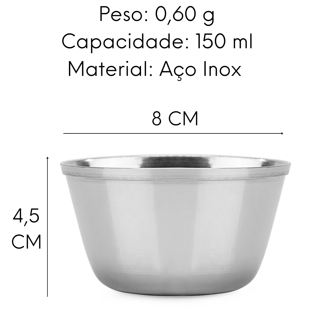 Ramequim Mini Tigela Em Inox 150ml Resistente Gourmet Mix