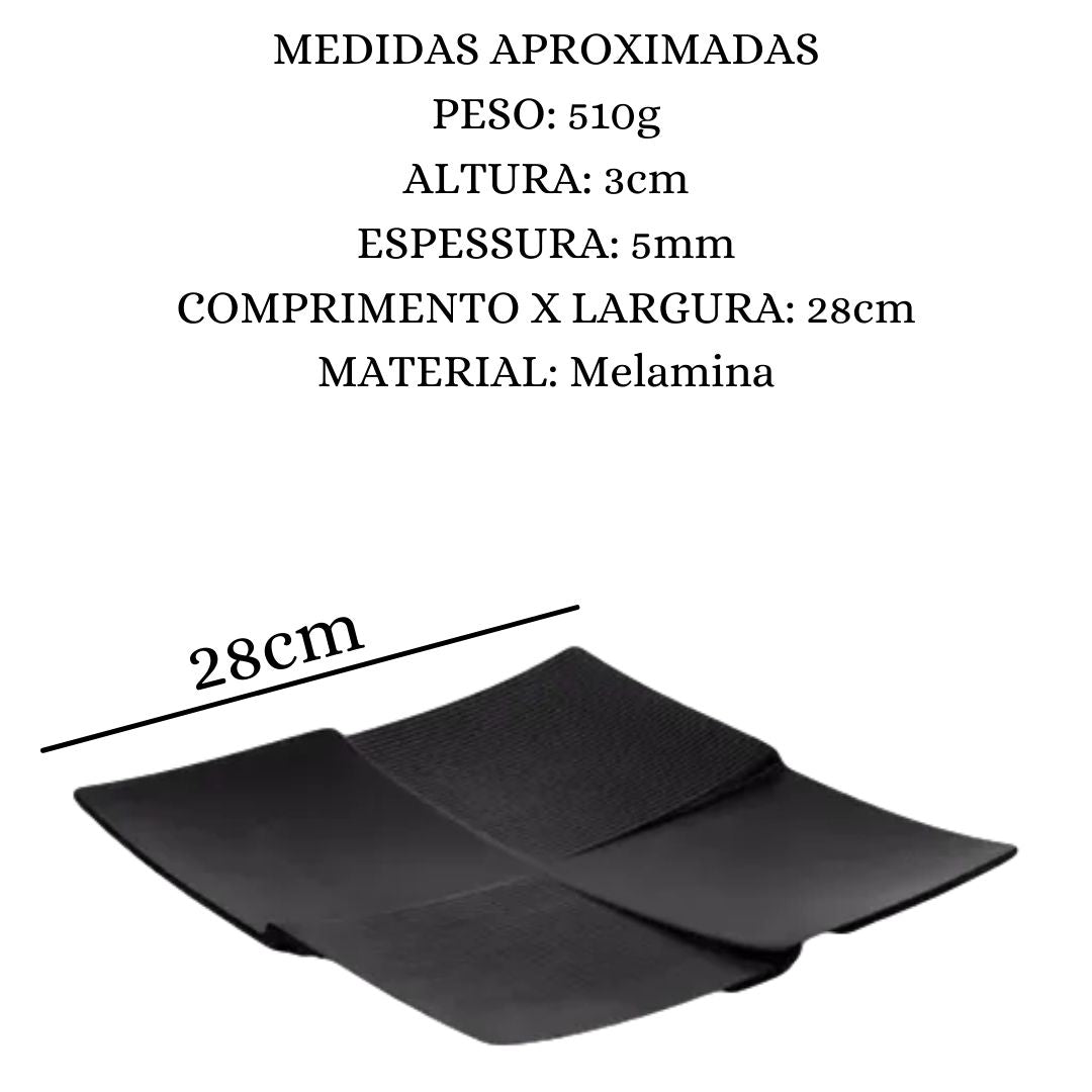 Prato Quadrado Melamina Black Gourmet Mix