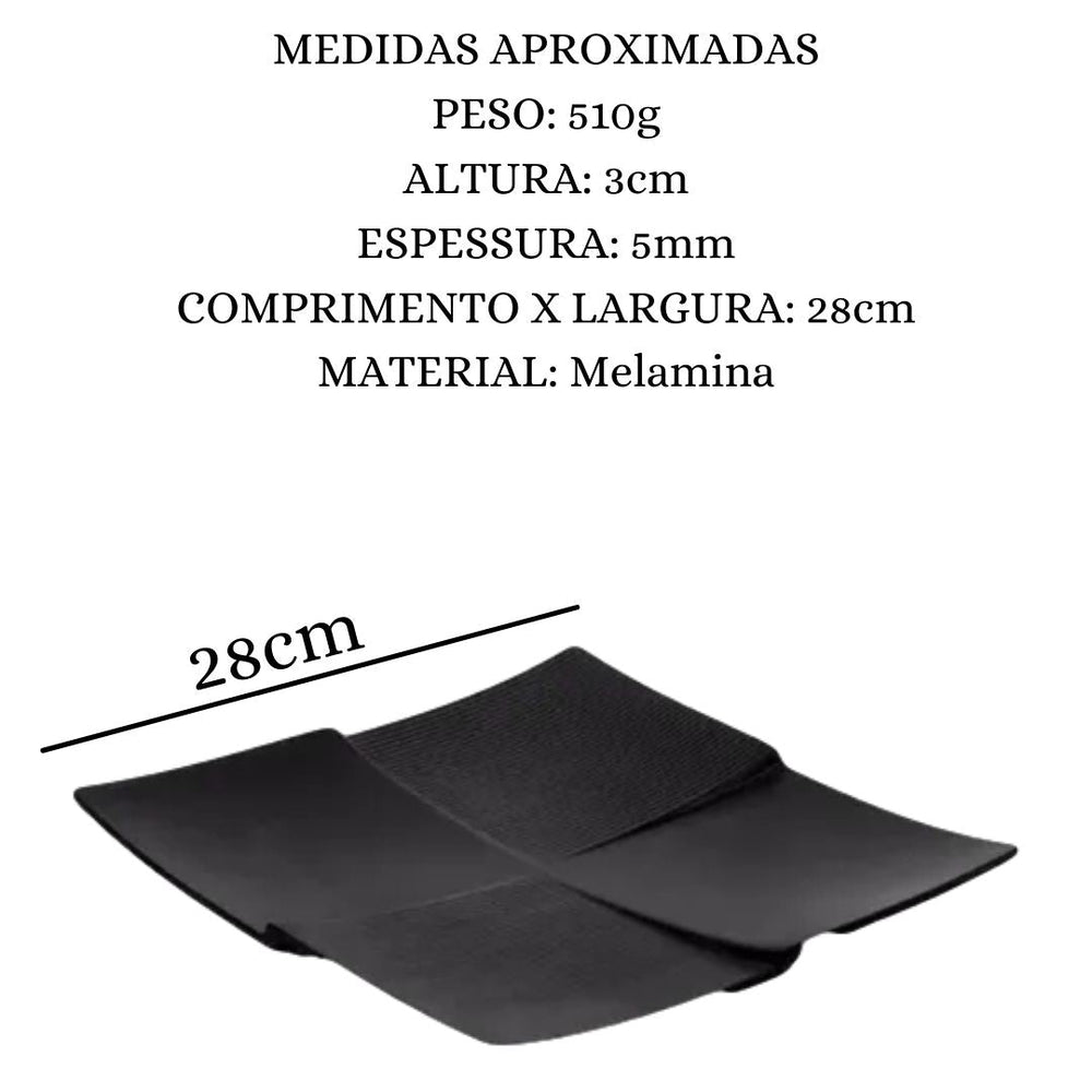 Prato Quadrado Melamina Black Gourmet Mix