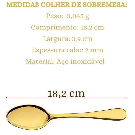 Colher Sobremesa Elite 18,2cm Cor Ouro Aço Inox Pesado