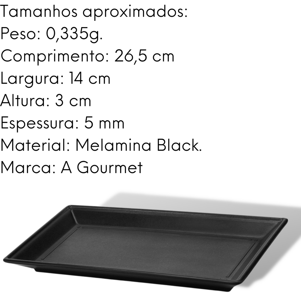 Prato Retangular Melamina Black 26 Cm Gourmet Mix