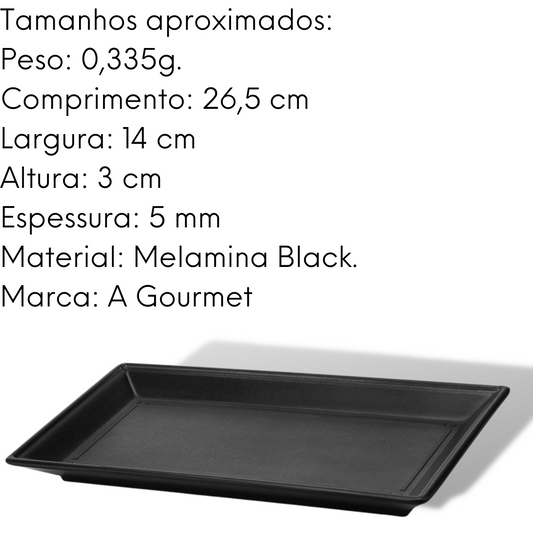 Prato Retangular Melamina Black 26 Cm