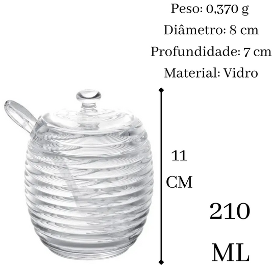 Açucareiro C/ Colher E Tampa Colmeia Lyor Vidro 210ml