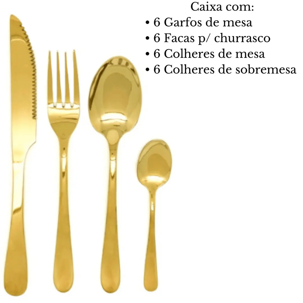 Faqueiro 24pçs Positano Dourado Inox Lyor Lyor
