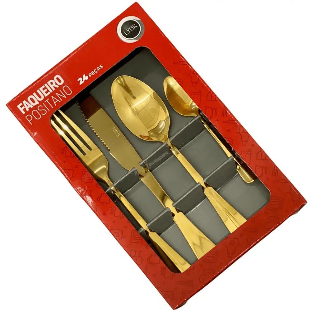 Faqueiro 24pçs Positano Dourado Inox Lyor Lyor