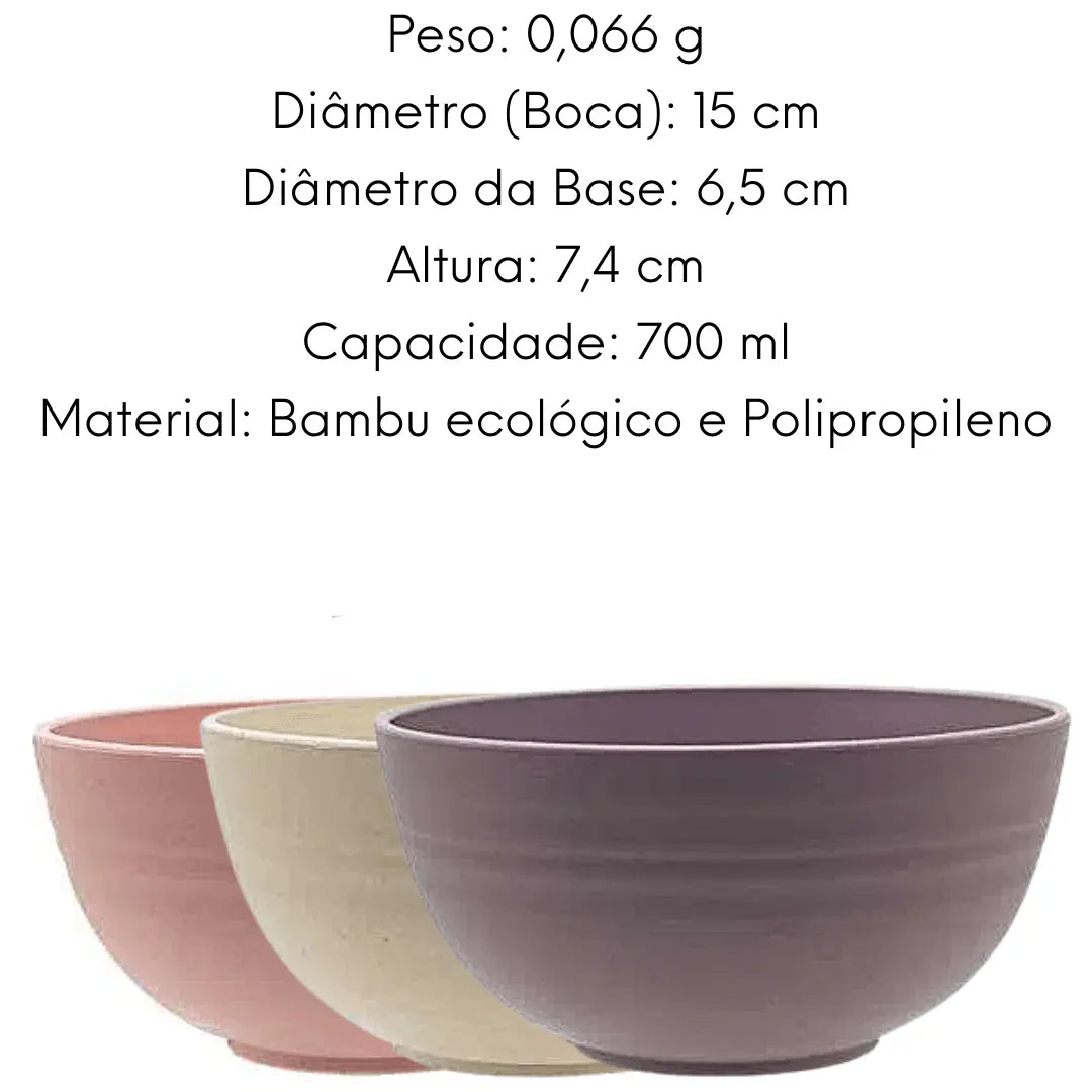 Bowl Bambu Ecológico PP 700ml Sortido Rosa Roxo Bege Lyor