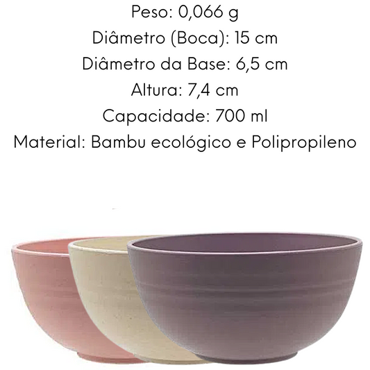 Bowl Bambu Ecológico PP 700ml Sortido Rosa Roxo Bege