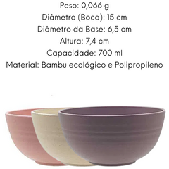 Bowl Bambu Ecológico PP 700ml Sortido Rosa Roxo Bege