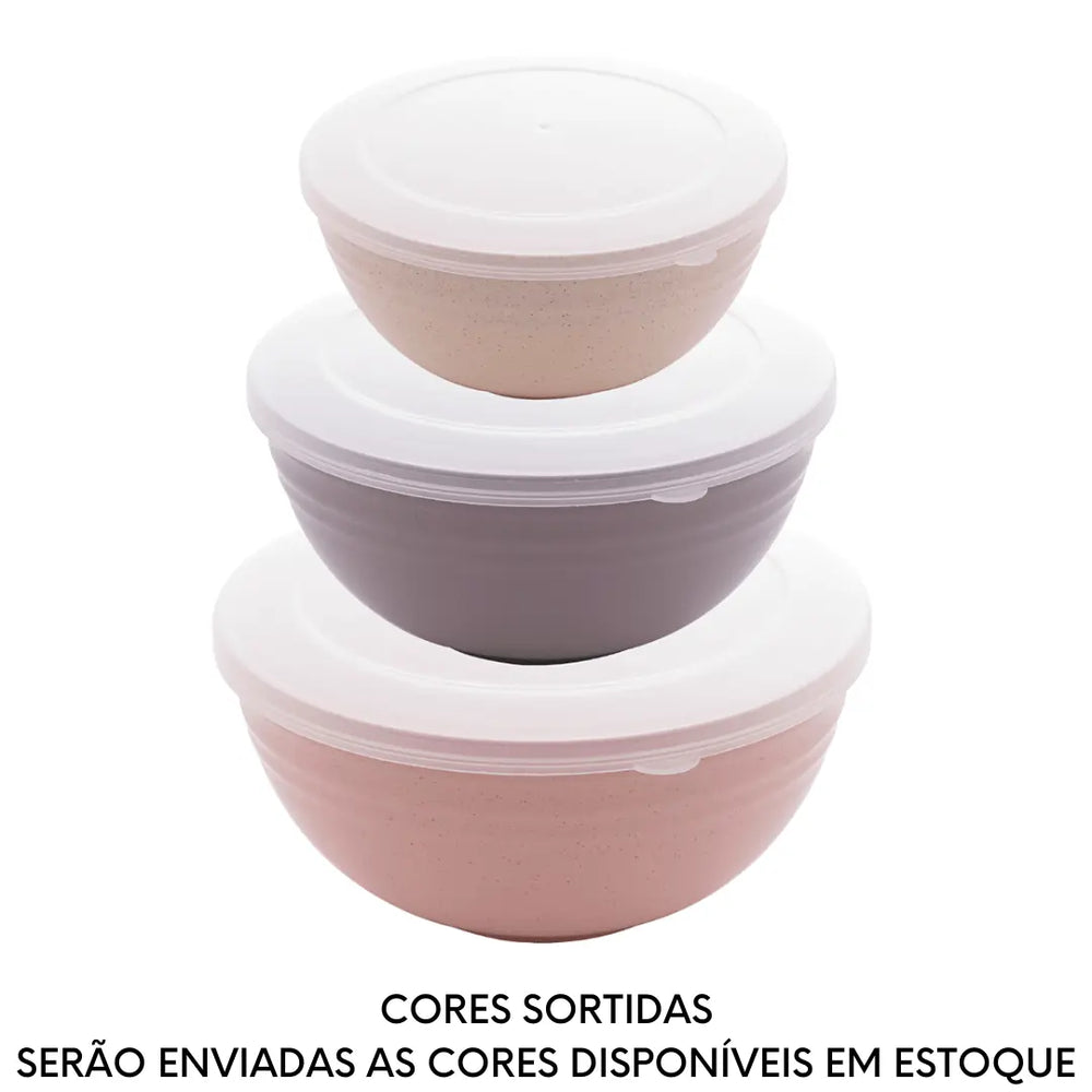 Conjunto 3 Bowls C/ Tampa Bambu Ecológico Cores Sortidas Lyor