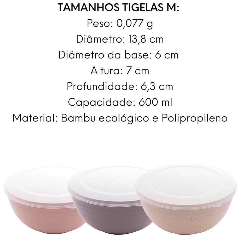 Conjunto 3 Bowls C/ Tampa Bambu Ecológico Cores Sortidas Lyor