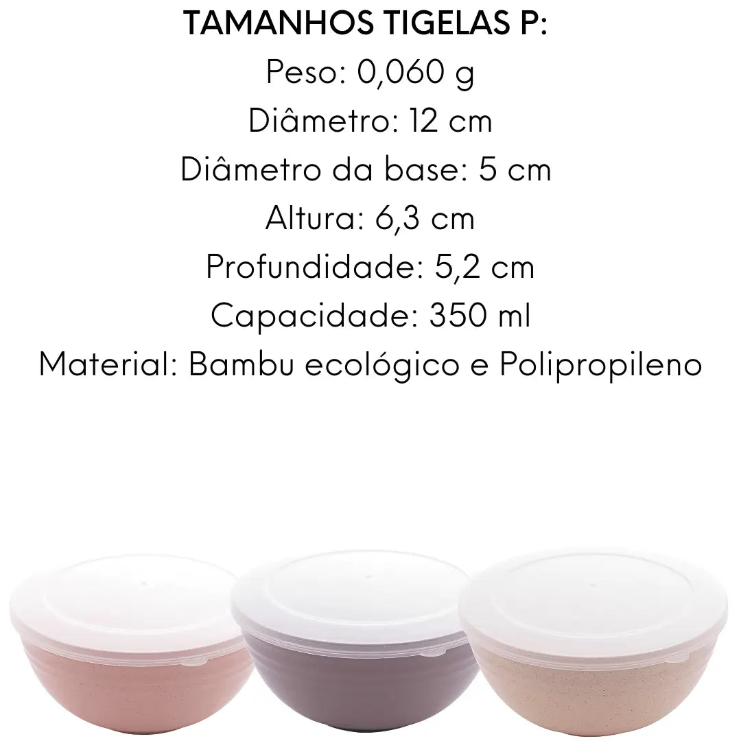 Conjunto 3 Bowls C/ Tampa Bambu Ecológico Cores Sortidas Lyor