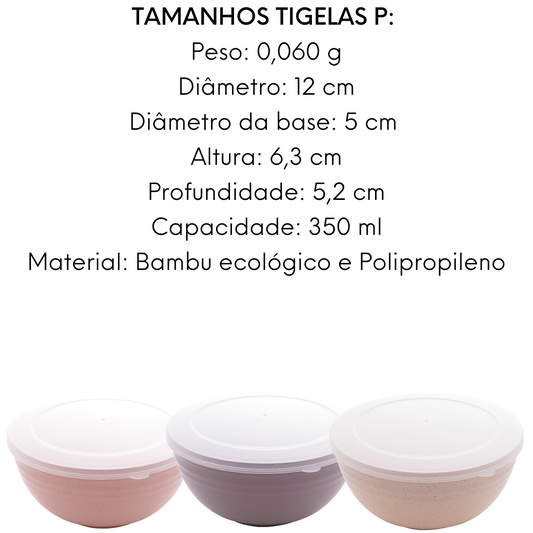 Conjunto 3 Bowls C/ Tampa Bambu Ecológico Cores Sortidas