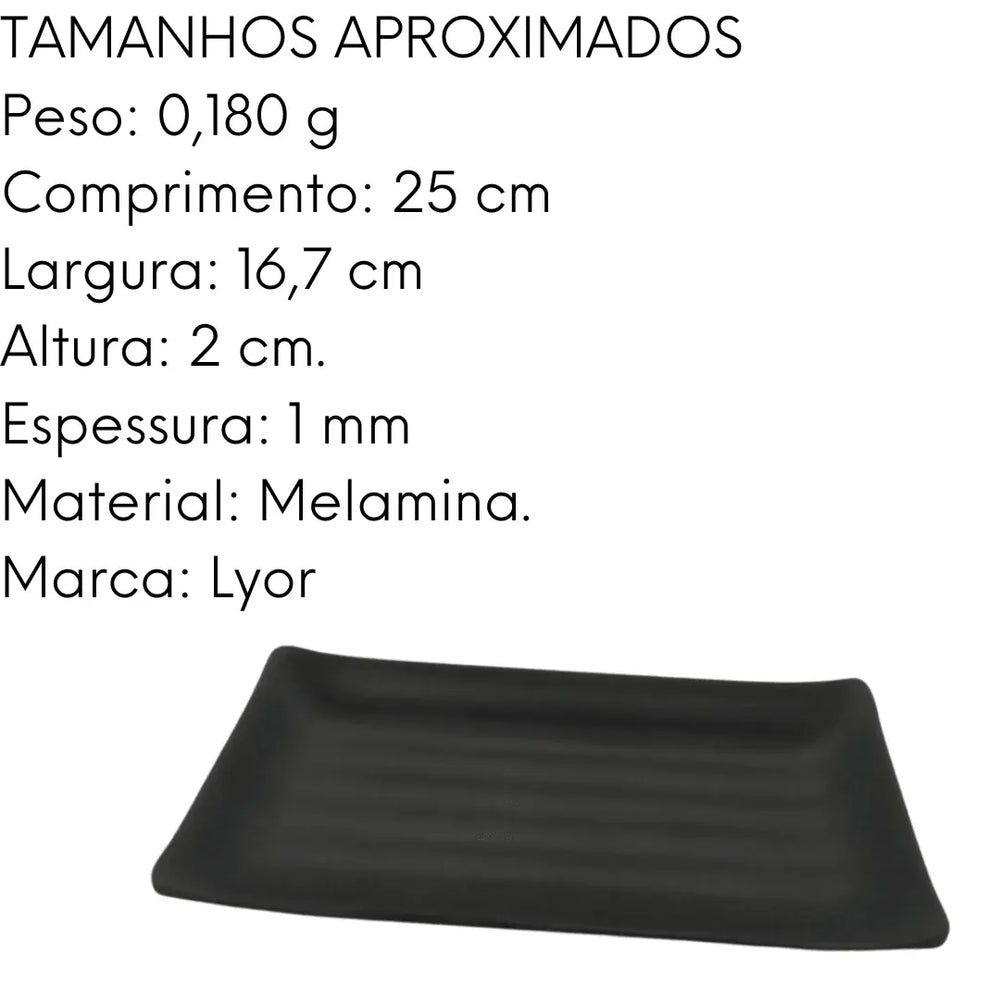 Travessa Retangular Melanina 25 Cm Preto Tóquio Lyor