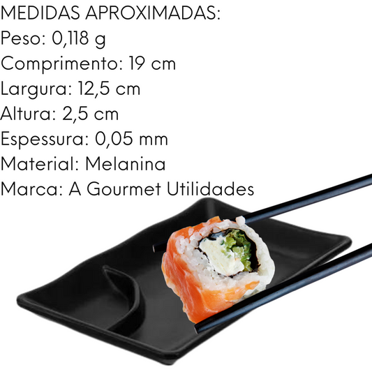 Travessa Melanina Sushi Com Porta Shoyu Preto