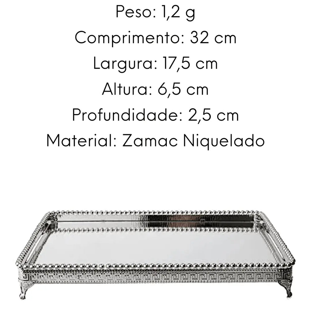 Bandeja Decorativa Espelhada Em Zamac Prateada Lyor