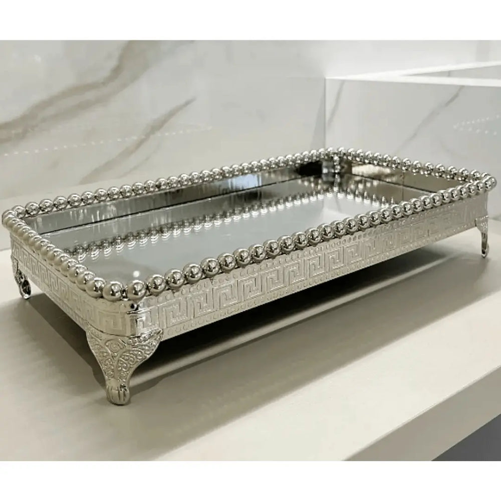 Bandeja Decorativa Espelhada Em Zamac Prateada Lyor