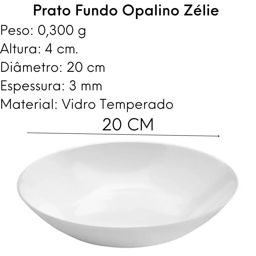 Prato Fundo Opalino Zélie 20cm Vidro Branco Lyor