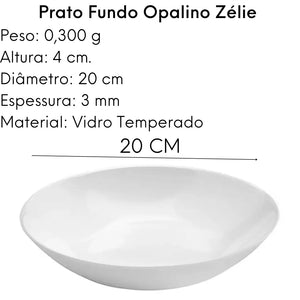 Prato Fundo Opalino Zélie 20cm Vidro Branco Lyor