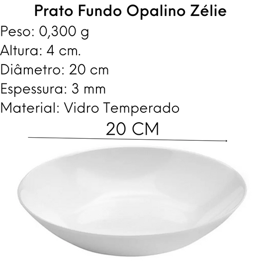 Prato Fundo Opalino Zélie 20cm Vidro Branco