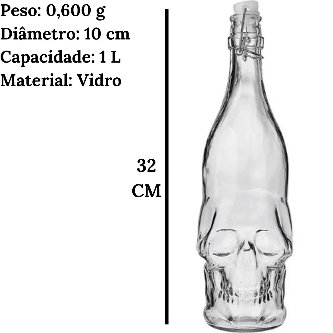 Garrafa Vidro Caveira Rock Style 1 Litro Lyor