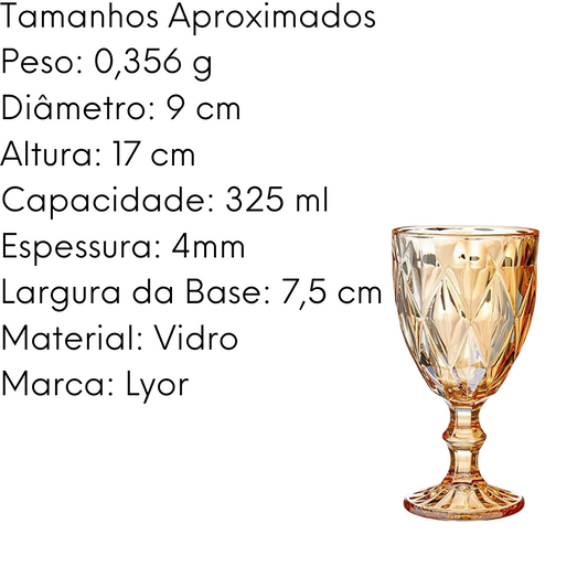 Taça Diamond Vidro Âmbar Decoração Mesa 300ml