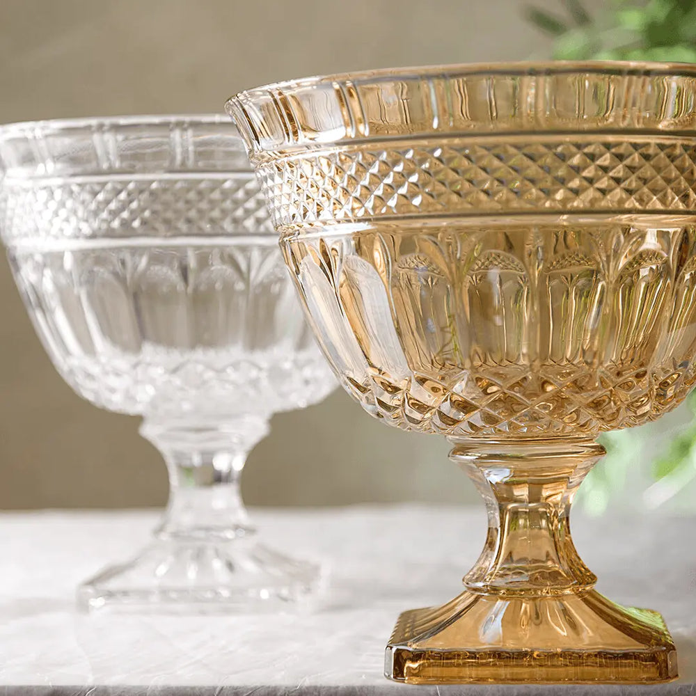 Centro De Mesa Ambar Amarelado C/ Pé Lyor 26cm Lyor