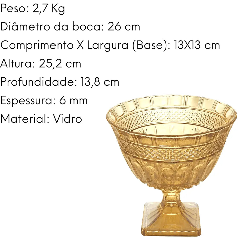 Centro De Mesa Ambar Amarelado C/ Pé Lyor 26cm Lyor