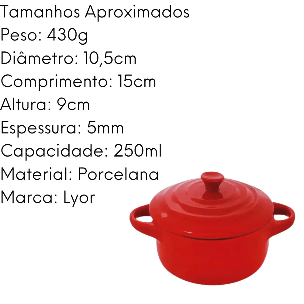 Mini Caçarola De Porcelana Farm Vermelha 5 Cm C/ Tampa Lyor