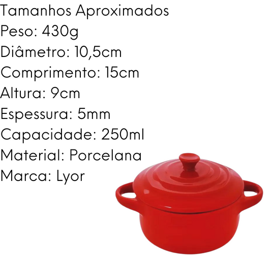 Mini Caçarola De Porcelana Farm Vermelha 5 Cm C/ Tampa