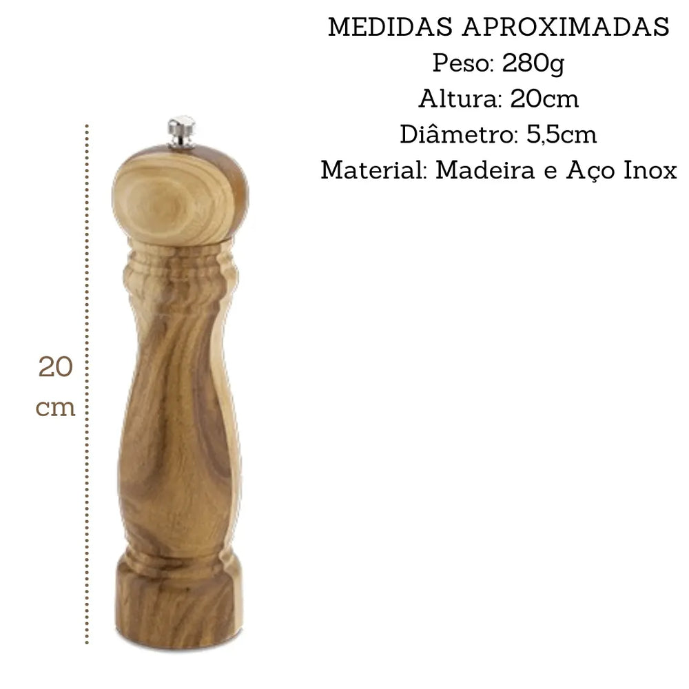 Moedor de Pimenta e Sal Madeira e Inox 22 cm Hercules
