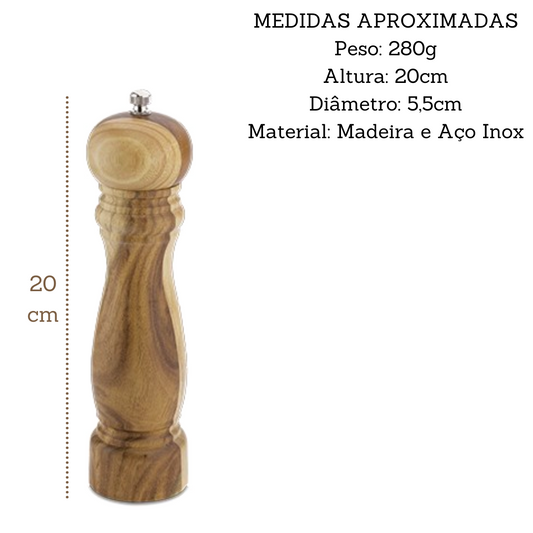 Moedor de Pimenta e Sal Madeira e Inox 22 cm