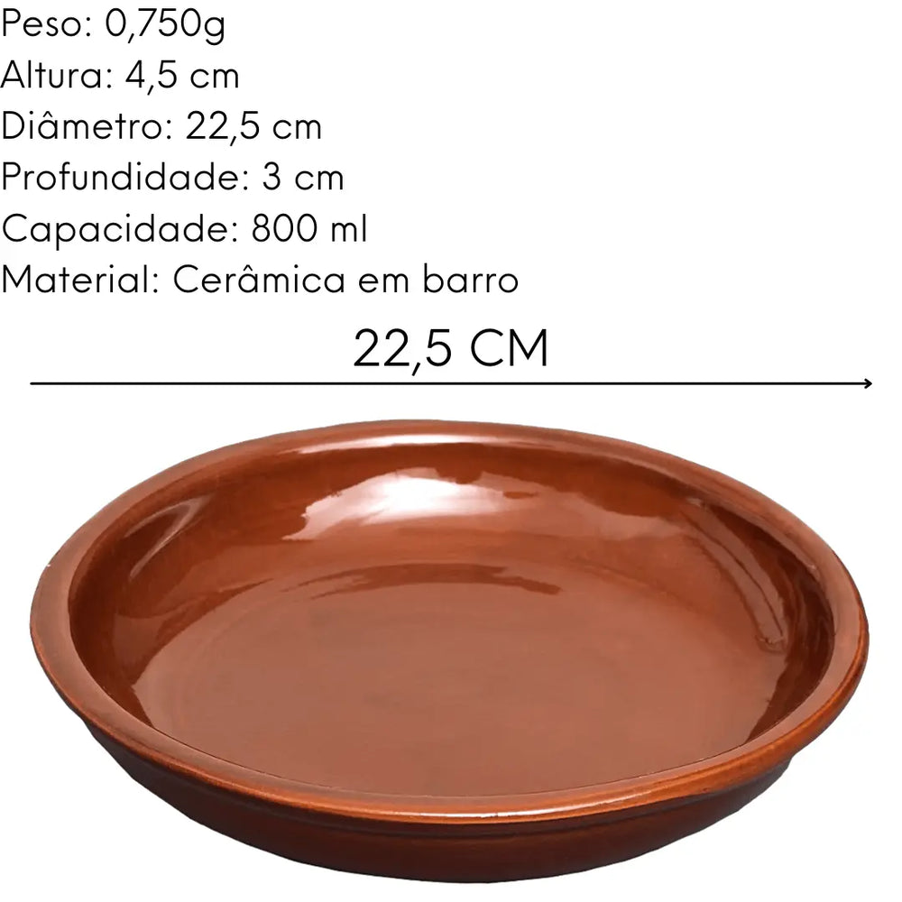 Prato Travessa Fundo Barro 22cm Feijoada Porção Buffet 800ml Motta