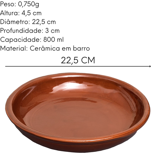 Prato Travessa Fundo Barro 22cm Feijoada Porção Buffet 800ml