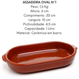 Assadeira N°1 Refrataria Oval 1,1L