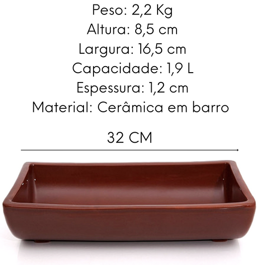 Travessa Telha De Barro P/ Peixe Camarão 32cm Servir Buffet 1,9L