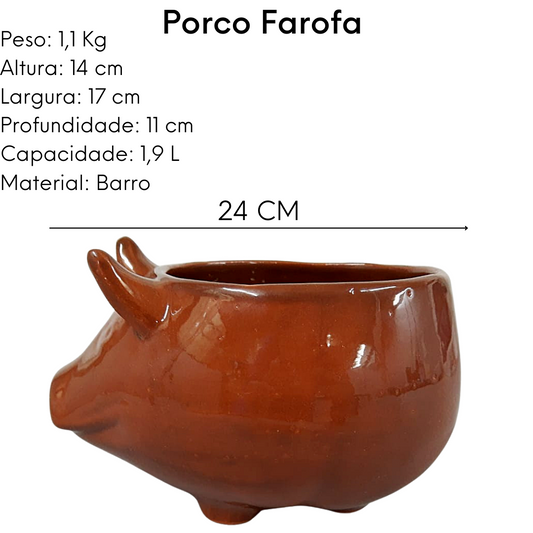 Tigela Porco De Barro P/ Farofa 1,9l Resistente Feijoada