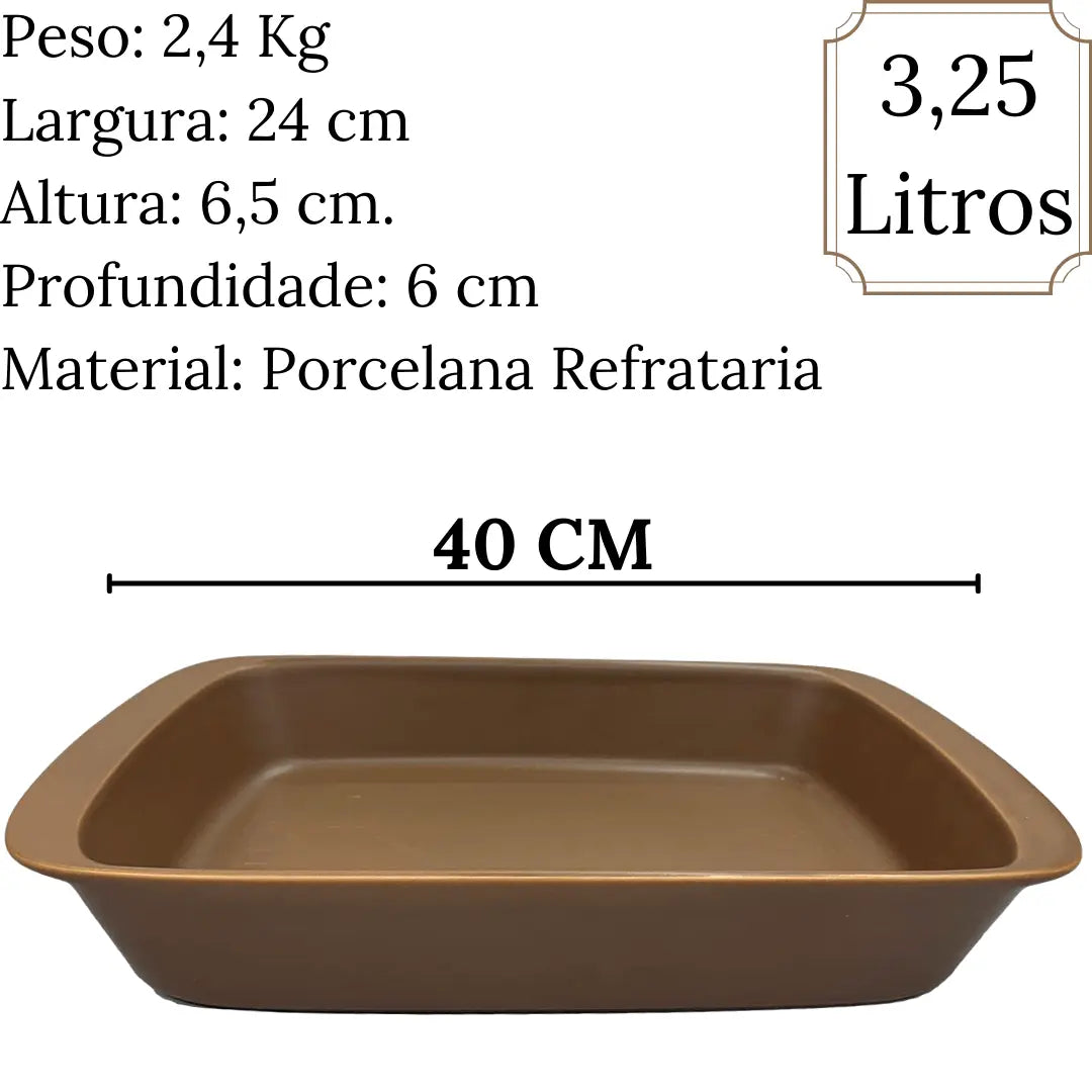 Travessa Refratário 3,25l Tango G Marrom Retangular Oxford