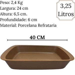 Travessa Refratário 3,25l Tango G Marrom Retangular Oxford