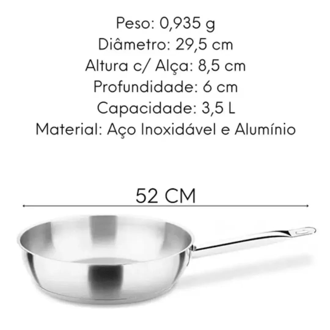 Frigideira Inox Aluminio Fundo Triplo C/ Cabo Hercules