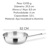 Frigideira Inox Aluminio Fundo Triplo C/ Cabo