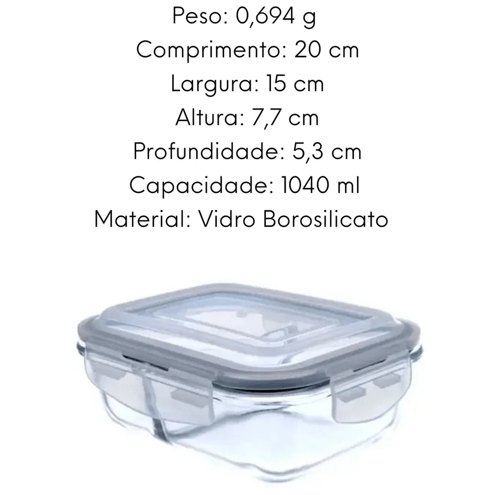 Pote Hermético Vidro Retangular Borosilicato 1,04l Oxford