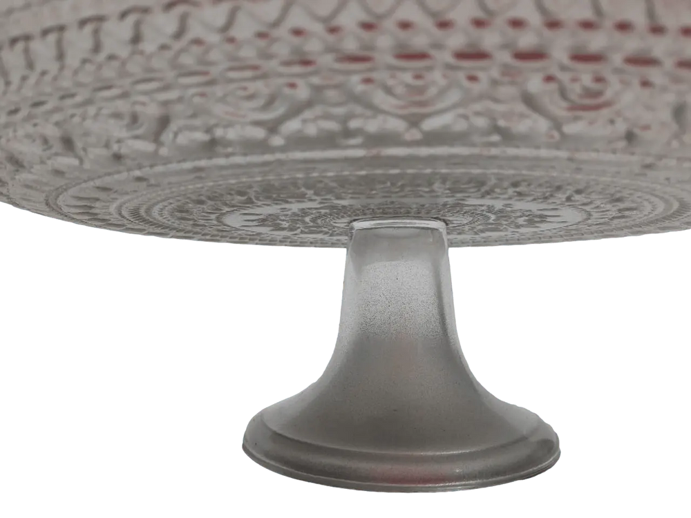 Prato P/ Bolo Centro Mesa Decorado C/ Pé 33cm Vidro Lyor